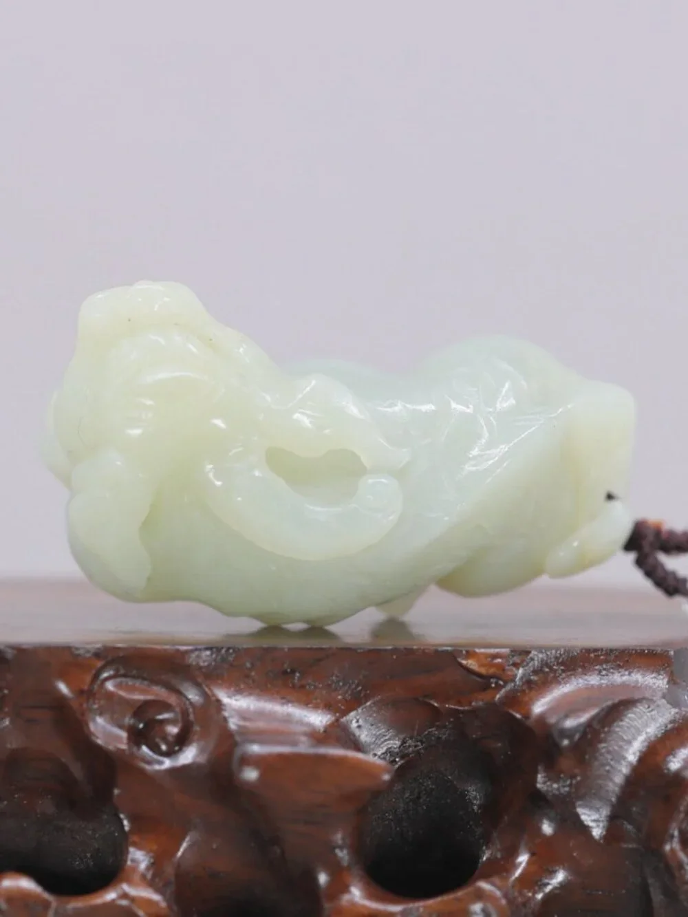 Chinese Hetian Jade Pendant w Unicorn Foo Dog